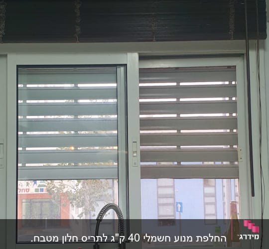 תריסים אופקיים סגורים על חלון מטבח